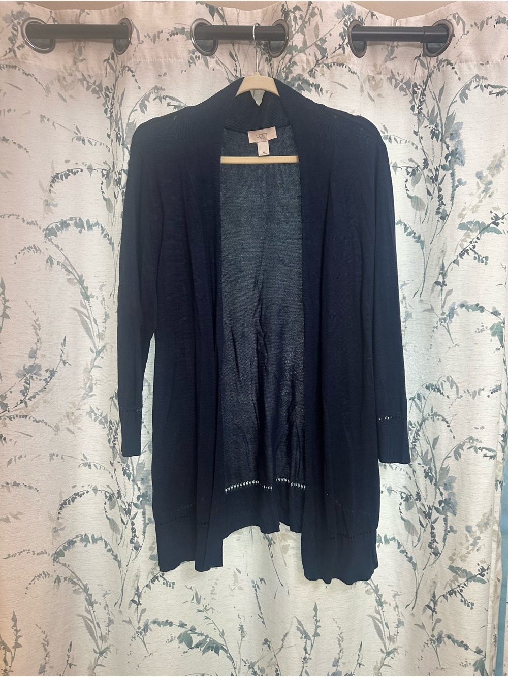 LOFT Navy Open-Front Longline Cardigan